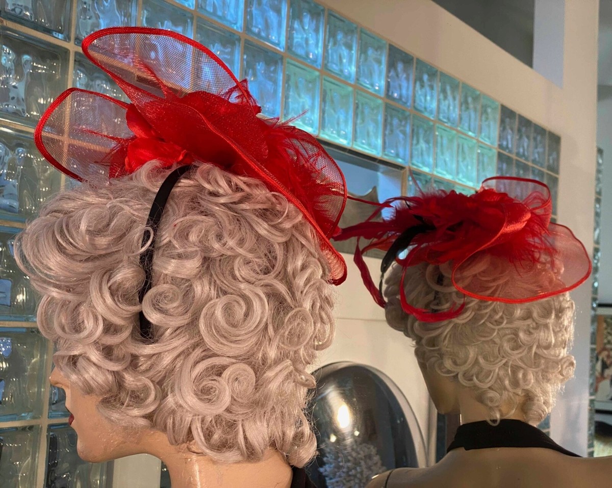 Large red feathers, ribbon, and netting fascinator Caprilite UK Online | Caprilite Big Burgundy Cream  main image 4