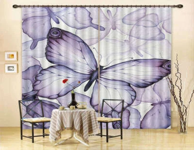 Violet Illusion Papillon 3D Rideau Blockout Photo Impression Rideaux Draper Tiss - Photo 1/4