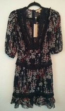 Dark Pink lace insert mini dress in navy floral. Size - 8