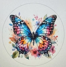 30 FLORAL BUTTERFLY STICKERS ENVELOPE SEALS LABELS 1.5" ROUND COLORFUL BLUE