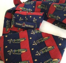 Tommy Hilfiger Men's Neck Tie 100 Italian Silk "Golf Bags" Maroon Navy Stripes