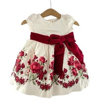 Janie and Jack Baby Party Dress Size 3-6 Mon. Roses White Duppioni Silk