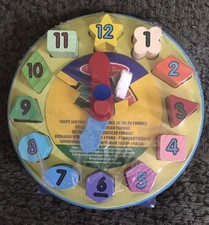 Melissa  Doug Wooden Shape Sorting Clock Telling Time Shape Kids Ages 3 