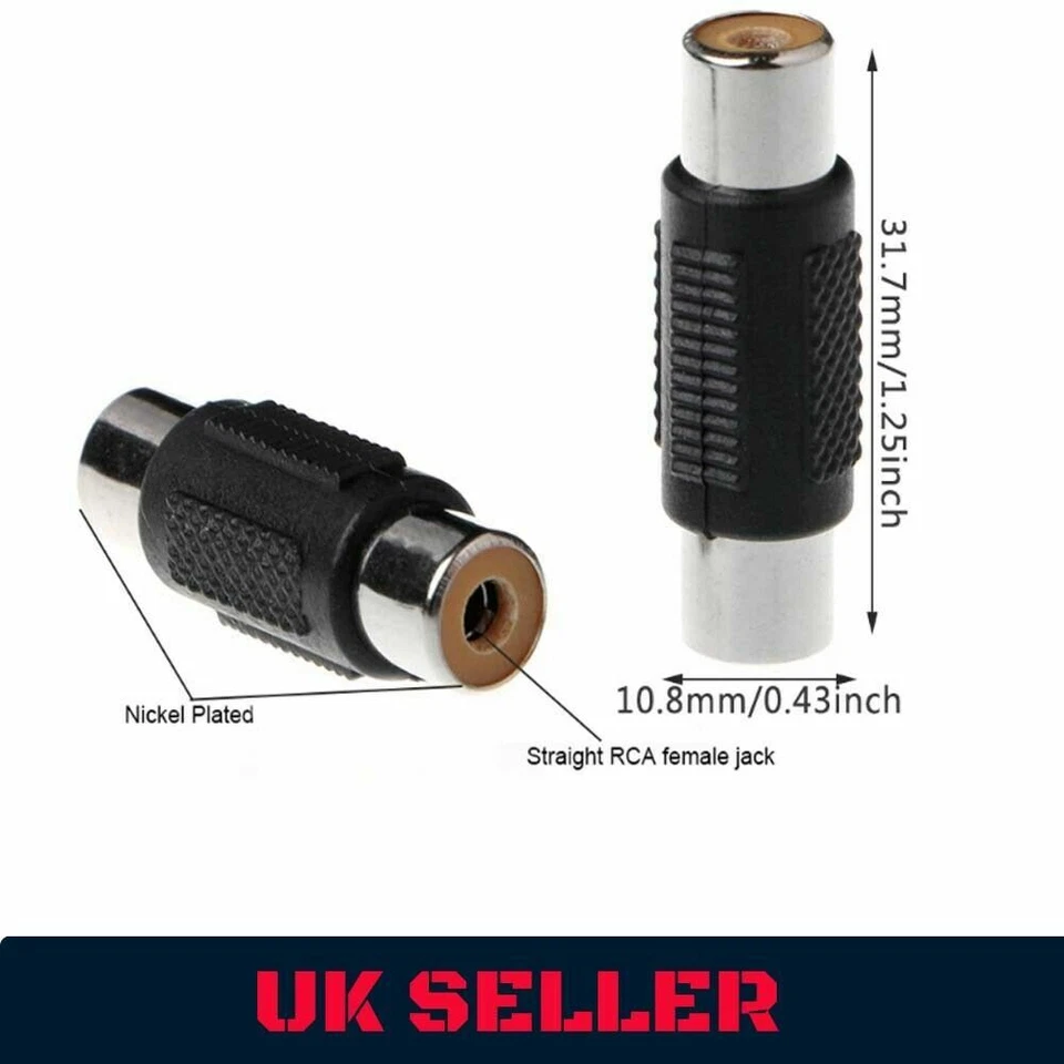 RCA Female Socket to RCA Female Joiner Coupler Adapter Audio Connector Cable 1:1 - Image 2 of 4