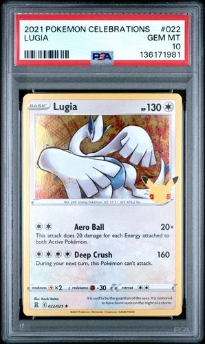 Pokémon TCG Lugia Celebrations Holo Rare Card 022/025 PSA 10 GEM MT 022/025
