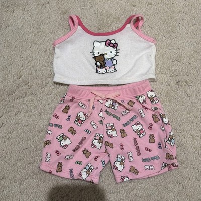 2006 Build A Bear Hello Kitty Pajamas Short And Tank Top With Pink Glitter