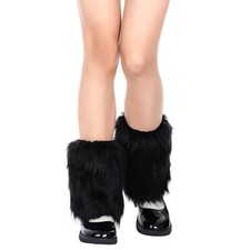 Furry Faux Fur Leg Warmers for Women Winter Fuzzy Leg Warmers 20cm/7.9in Black