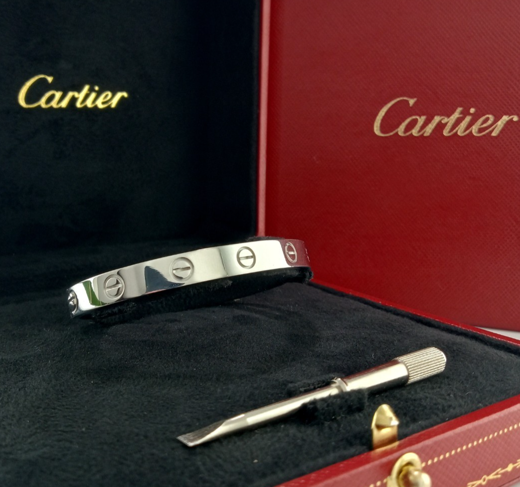 CARTIER LOVE CLASSIC BRACELET 18K WHITE GOLD SIZE 16 W/BOX
