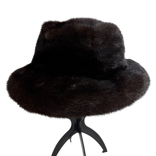 Luxury Vintage Black Genuine Mink Fur Bucket Cloche Hat Satin Lining