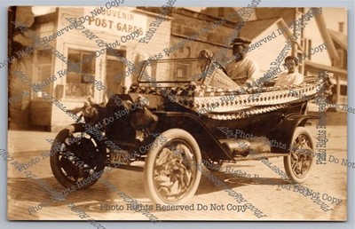 1913 RPPC Auto Car July 4th parade float? Bellville Ohio real photo postcard