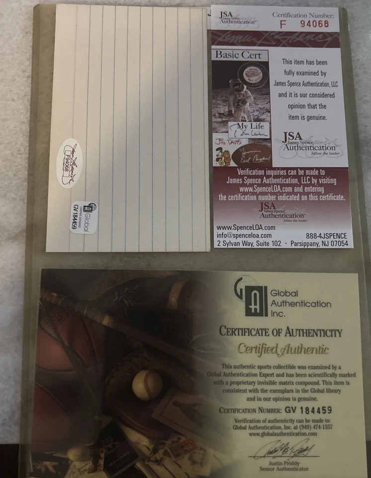 Bill Wambsganss WS Triple Play Signed Autographed 3x5 Index Card Died 1985 JSA - Image 4 of 4