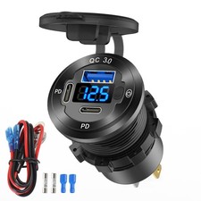 12V USB Outlet 3 Port Car Charger Socket, 78W Dual PD C 30W and Pack of 1 