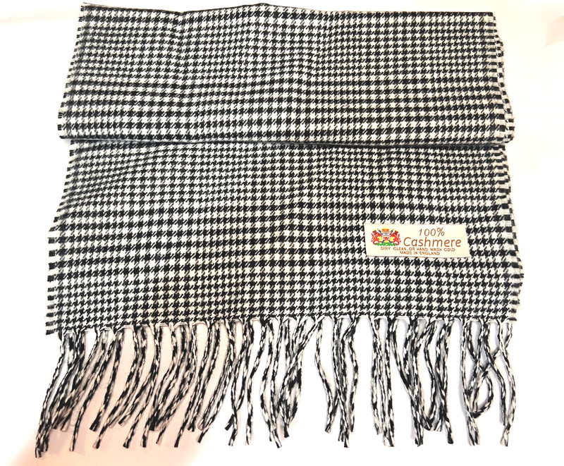 Men Winter Warm 100% CASHMERE SCARF Wrap Plaid Black/ White Made in England
