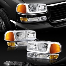 For 1999-2006 Gmc Sierra 1500 2500 Drl Led Chrome Amber Headlightsbumper Lamps