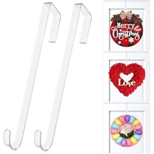 12 in Wreath Hangers - Clear Over The Door Hooks, 2 Pack Non-Scratch H