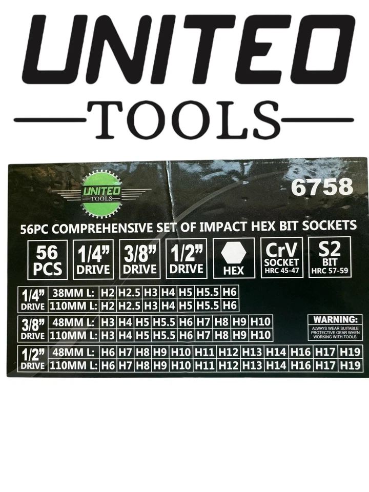 United Tools 56 INDUSTRIAL IMPACT HEX BIT SOCKET SET H2 - H19 1/4" 3/8" 1/2"dr - Image 2 of 4