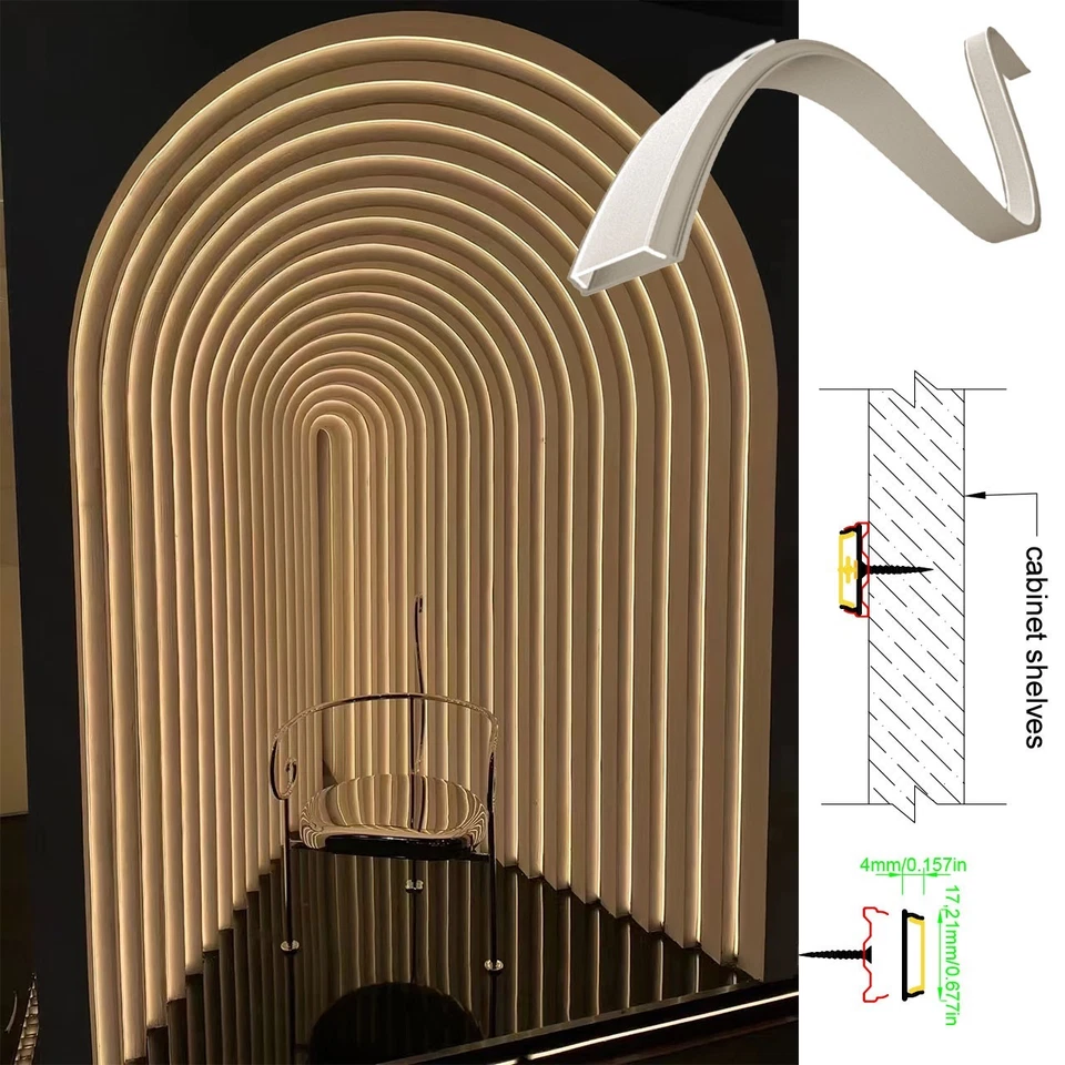 Curved LED Aluminum Channel 17x4 Clip Mount Under Cabinet for 5 8 12mm 2835 COB - image 4 of 4