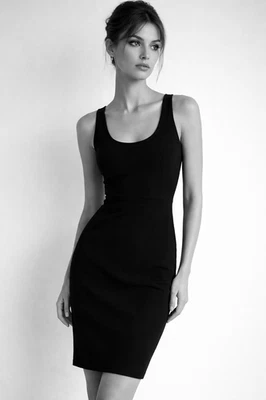 THE ROW Black Cotton Nylon Stretch Ponte Knit Sheath LBD Mini Dress 2 US = XS