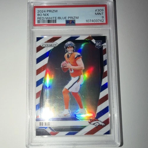 2024 Panini Prizm Bo Nix #309 Red White & Blue Prizm PSA 9 Denver Broncos Rookie