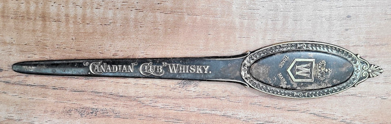 LETTER OPENER ADV. HIRAM WALKER   SILVER PLATE  over BRONZE