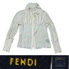 Fendi Scarf Neck Silk Ruffle Blouse Top Women’s Size 42 In Cream