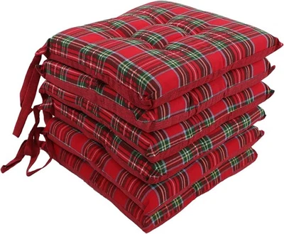 VITERBO BIANCHERIA Set 6 Cuscini Sedia Coprisedia Tartan Scozzese 4 Punti Imbottiti Con Lacci