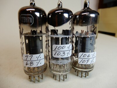 Three Unusual 12BH7A Vacuum Tubes Different Plates 77/68% 100/103% 106/109%
