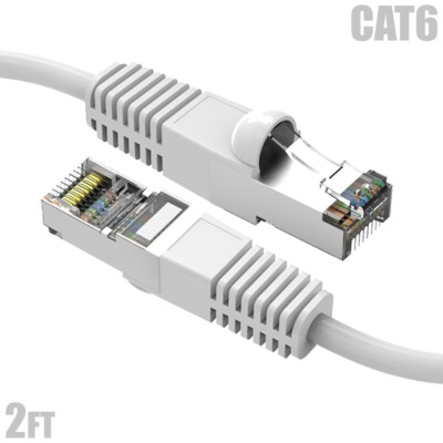2FT Cat6 RJ45 Ethernet LAN Network SSTP Shielded Patch Cable Copper 26AWG White