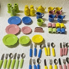 Vintage 60 FRENZY TOYS Pastel Fiesta Colors Ceramic Child's Tea Set