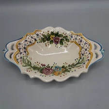 Vintage S. lerenzello  Handled Floral Celery Relish Tidbit Candy Dish 10"  long