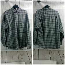 Eddie Bauer Tan Blue Check Men's Button Down Dress Shirt L