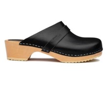 without box SWEDISH HASBEENS SWEDISH HUSBAND LEATHER CLOG BLACK SIZE US G1N