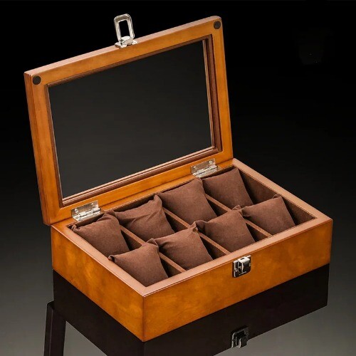 New Wood Watch Box Organizer with Glass Wooden Watch Luxury Watch Storage Box - Picture 26 of 32