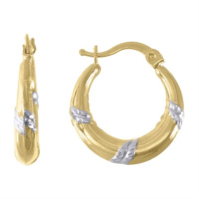 10k Bicolor Gold Diamantschliff 20,5mm Klapp Huggie Creolen für Frauen 1,8gm