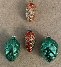 Four Vintage Blown Glass Pinecone Christmas Ornaments West Germany B-35