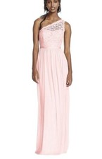 Davids Bridal Chiffon Bridesmaid Lace One Shoulder Slit Dress Pink Womens Sz 6