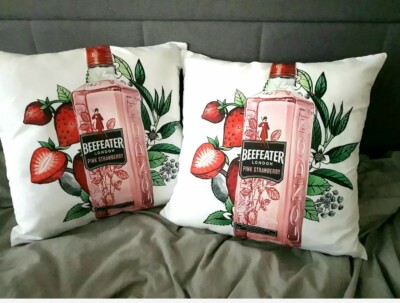 2x Beefeater Rosa Erdbeere Gin Kissenbezug Kissenhülle 18'' 45x45cm Party Geschenk