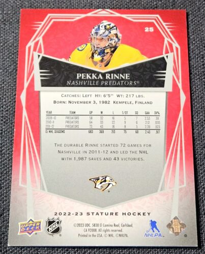 2022-23 Upper Deck Stature Red 25/25 Variation Pekka Rinne SP #25 Predators - Bild 2 von 2