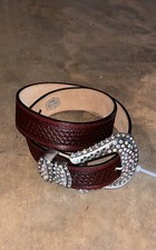 Tony Lama Womens Hand Tooled Black Cherry W/Red inlay Rhinestone Belt 32 New