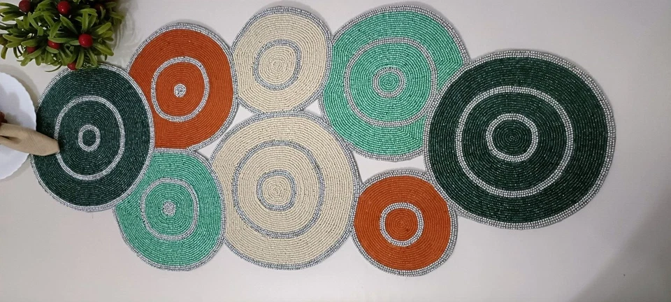 Handmade Circle Beaded 13X36 Multicolour table runner dining - Image 2 of 4