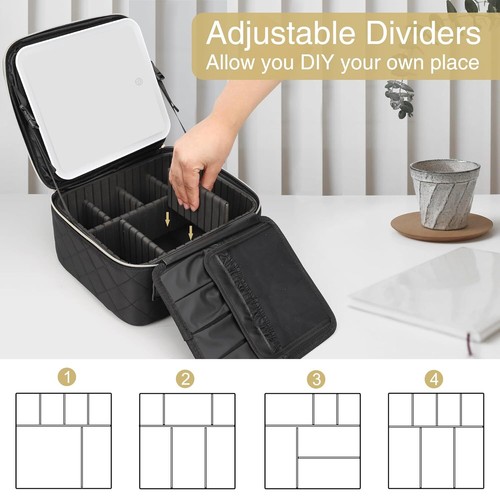 Relavel Travel Makeup Bag with LED Mirror,Portable Organizer with Dividers,Black - Picture 69 of 130