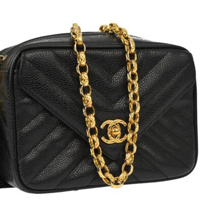 Chanel Black Calfskin Chevron Camera Bag Mini 142949 | eBay