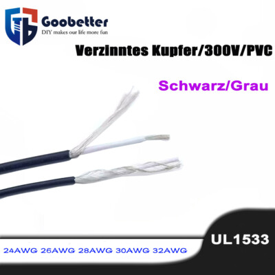 UL1533 Single Core Shield Wire 24/26/28/30/32AWG Audiokabel Schwarz/Grau