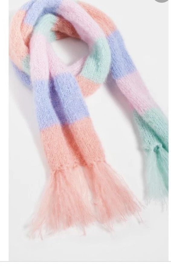 NUEVO Carmín Rosa Colorido Mohair Lana Tejido Bufanda Envoltura Pastel o Rayas Azules Foto 3 de 4