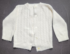 1960s Vintage Baby Girls 6- 9 month White Long Sleeve White Cardigan Sweater