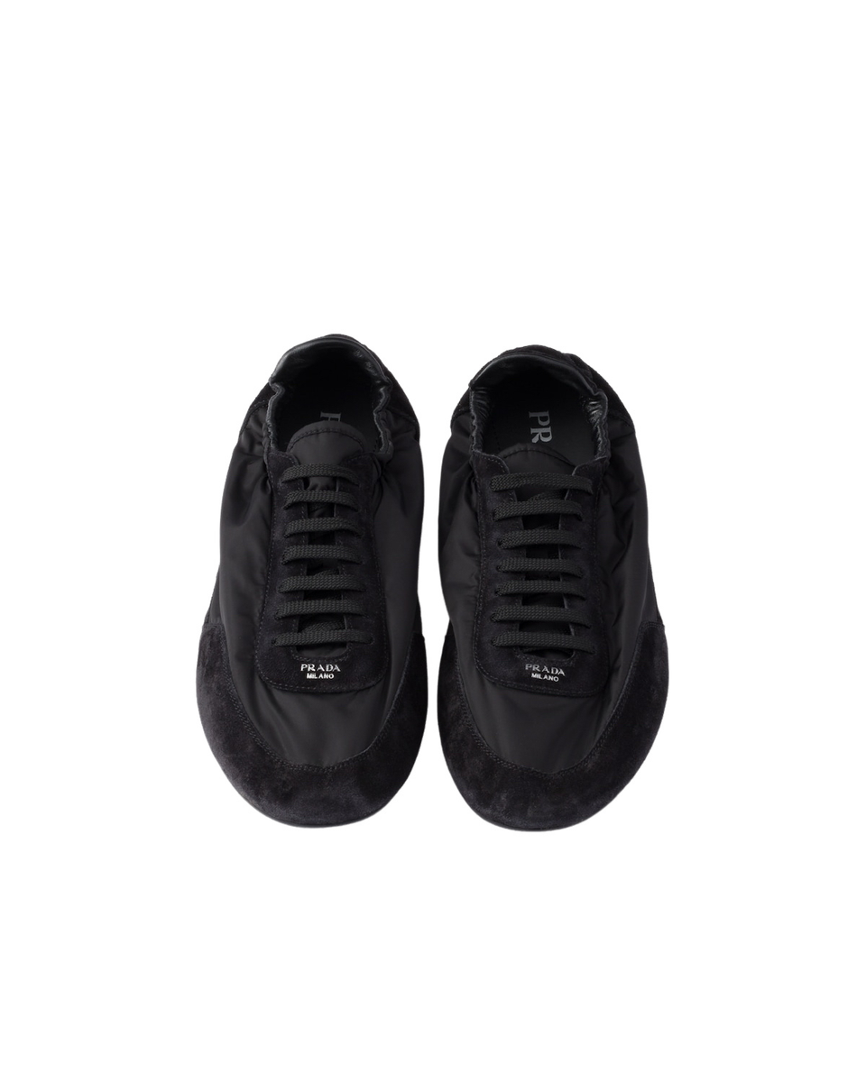 PRADA Collapse $975 Re-Nylon Black And Suede Elasticized Sneakers
