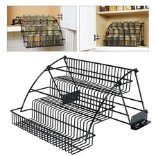 3 Tier Pull down Cabinet Spice Rack Organizer,Metal Storage Shelf for Kitchen