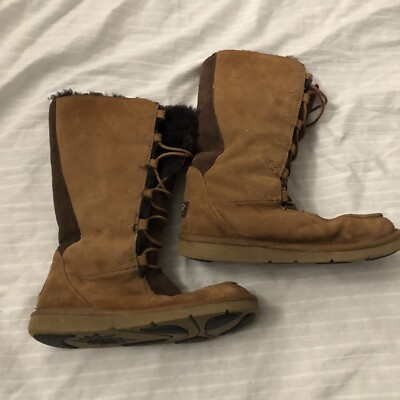 UGG Whitley Moccasin Boots Chestnut Suede Leather Tall Lace