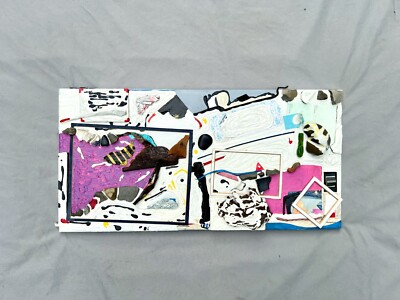 FLYING IN BOXES Bird Fish Cloud White Blue Collage Painting - Original