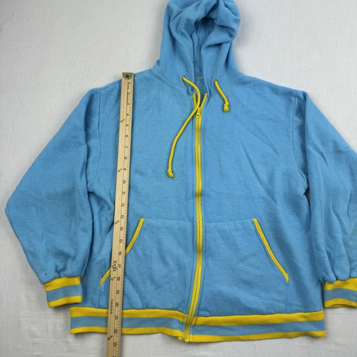 Vintage 1970s Hoodie Adult Medium Blue Yellow Talon Zipper Full